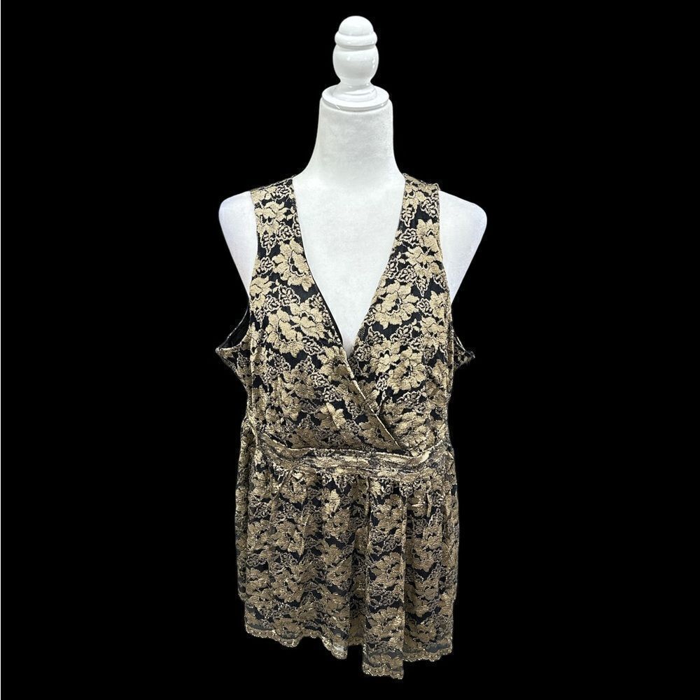 NWOT DIALOGUE, gold and black lace sleeveless blouse